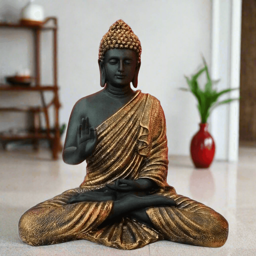 ALiLa Big Size Meditating Black Golden Buddha Idol Statue Showpiece for Home Garden Living Room Decor Decoration Gift Gifting Items, 14 inches / 35cm / 1 Feet - ALiLA