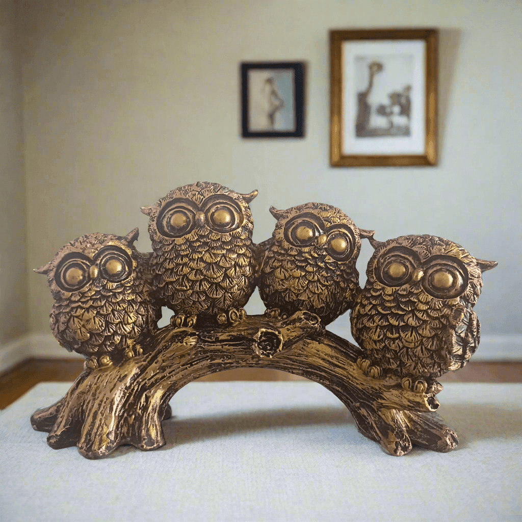 Whimsical Owls Sitting on a Tree Log Showpiece Statue for Gifting or Home Decoration - ALiLA