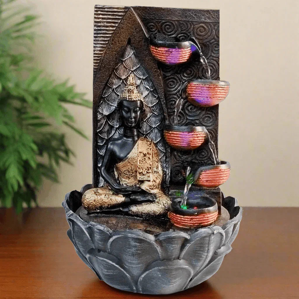 ALiLa Buddha Diya on Wall Statue Waterfall Fountain with LED Lights for Home/Living room/Garden/Table/ Decoration gifting item - ALiLA