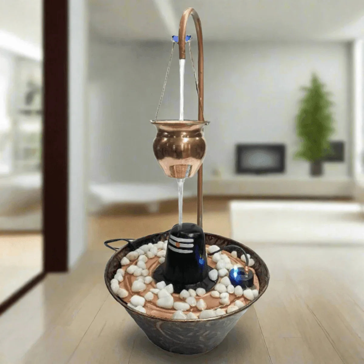 ALiLa Lord Shiva Shivling Table Top Water Fall Fountain with LED Lights Home Decor Decoration Indoor Outdoor Gift Gifting Items, 18 inches Height - ALiLA