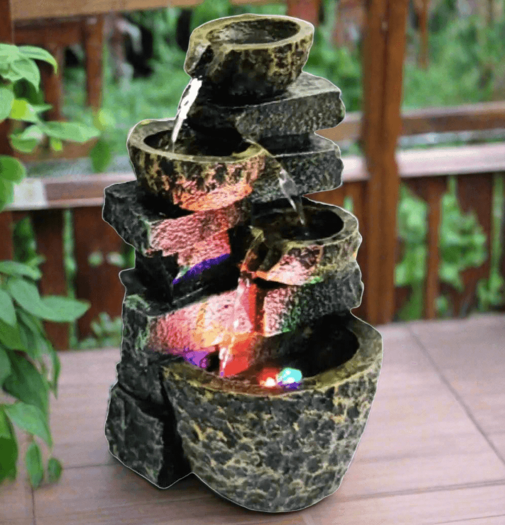 ALiLa Diya Patthar Water Fall Fountain with LED Lights Home Decor Decoration Gift Gifting Items (LXBXH: 12x9x15 Inch) - ALiLA