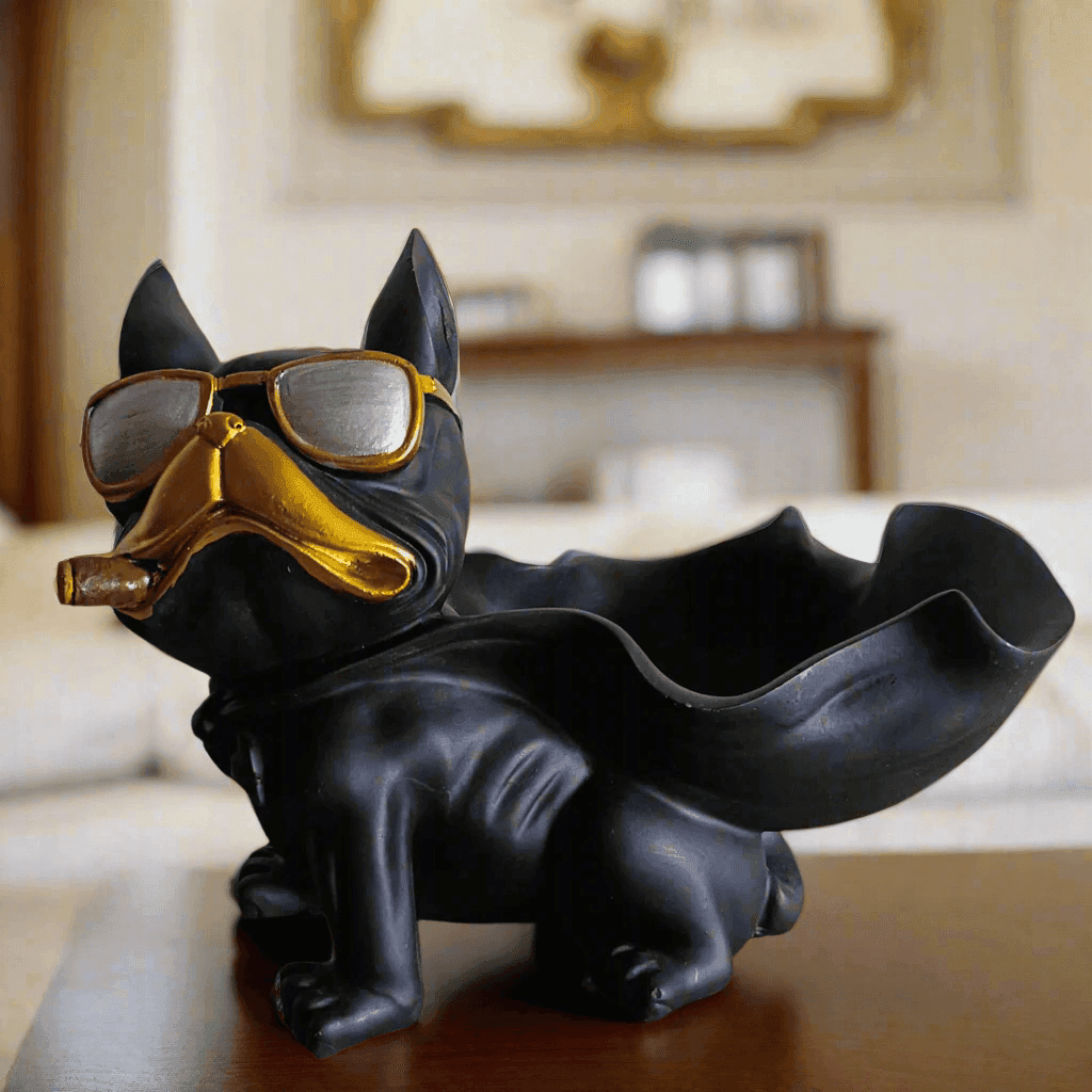 ALiLa Black Bulldog Dog Storage Keys Holder Bowl Statue Showpiece Idol for Gifting & Home Table Decoration, LxWxH (8X5X10) Inches - ALiLA