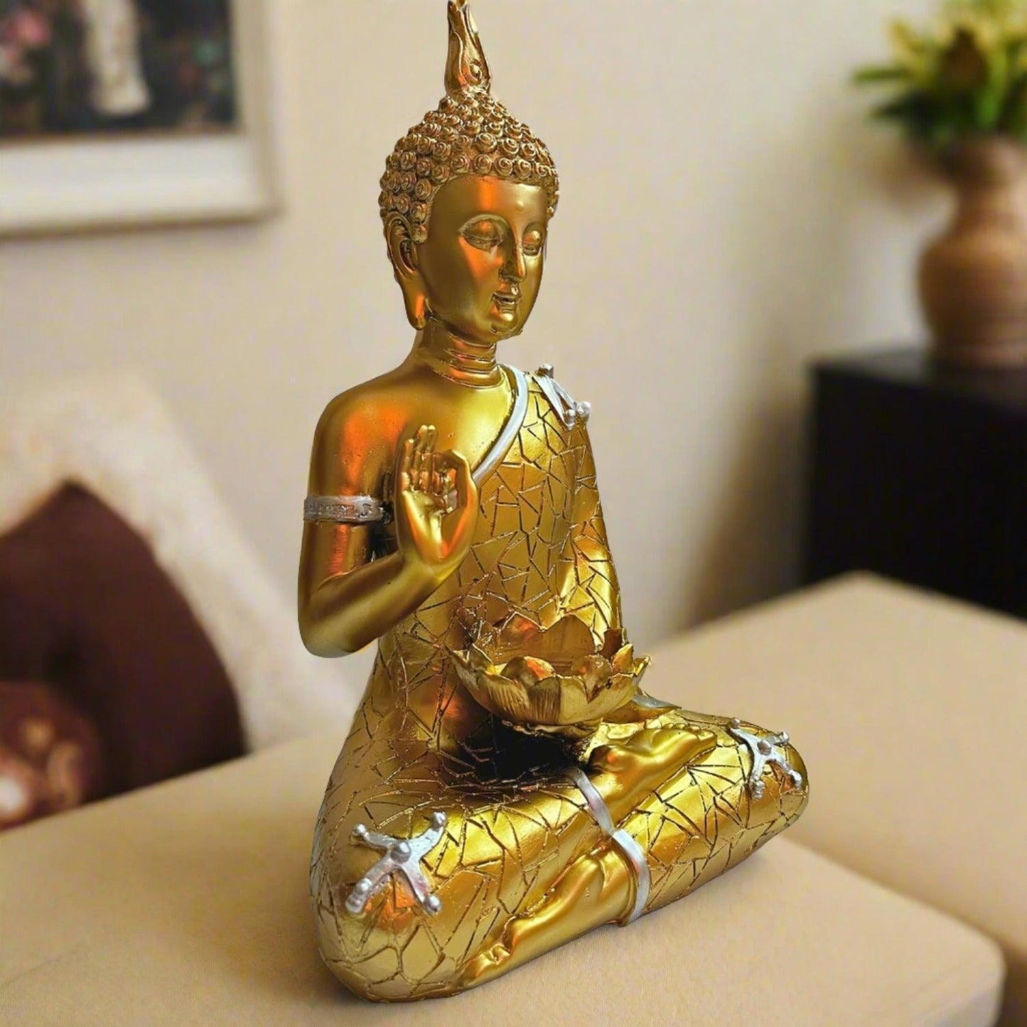 ALiLa Golden Meditating Buddha Statue Vastu Showpiece Idol for Home Living Room Decor or office or Gifiting, 9 Inches - ALiLA
