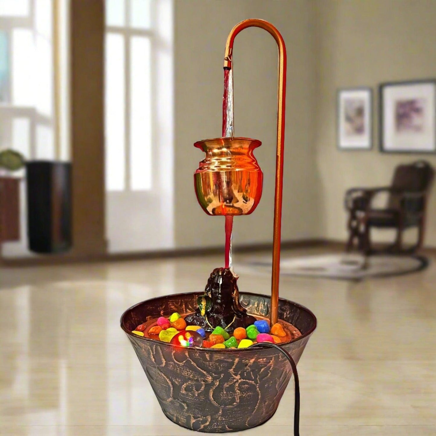 ALiLa Shivling Lord Shiva Water Fall Fountain with LED Lights Home Decor Decoration Gift Gifting Items, 18 inches Height - ALiLA