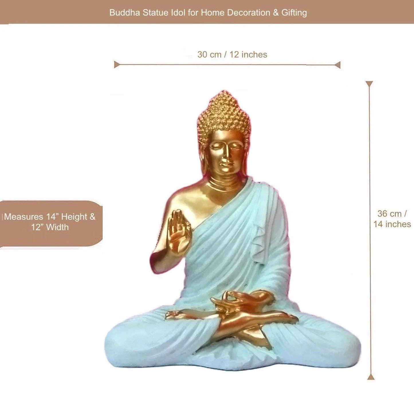 ALiLa Big Size Meditating Golden White Buddha Idol Statue Showpiece for Home Garden Living Room Decor Decoration Gift Gifting Items, 14 inches / 35cm / 1 Feet - ALiLA