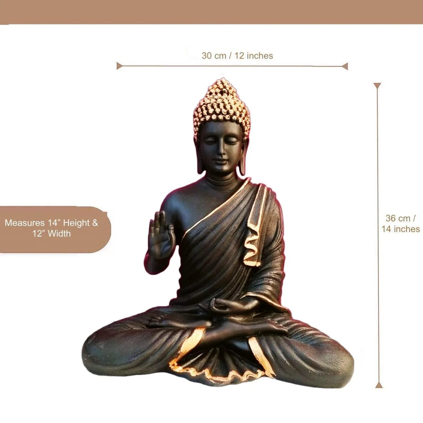 ALiLa Big Size Meditating Black Buddha Idol Statue Showpiece for Home Garden Living Room Decor Decoration Gift Gifting Items, 14 inches / 35cm / 1 Feet - ALiLA