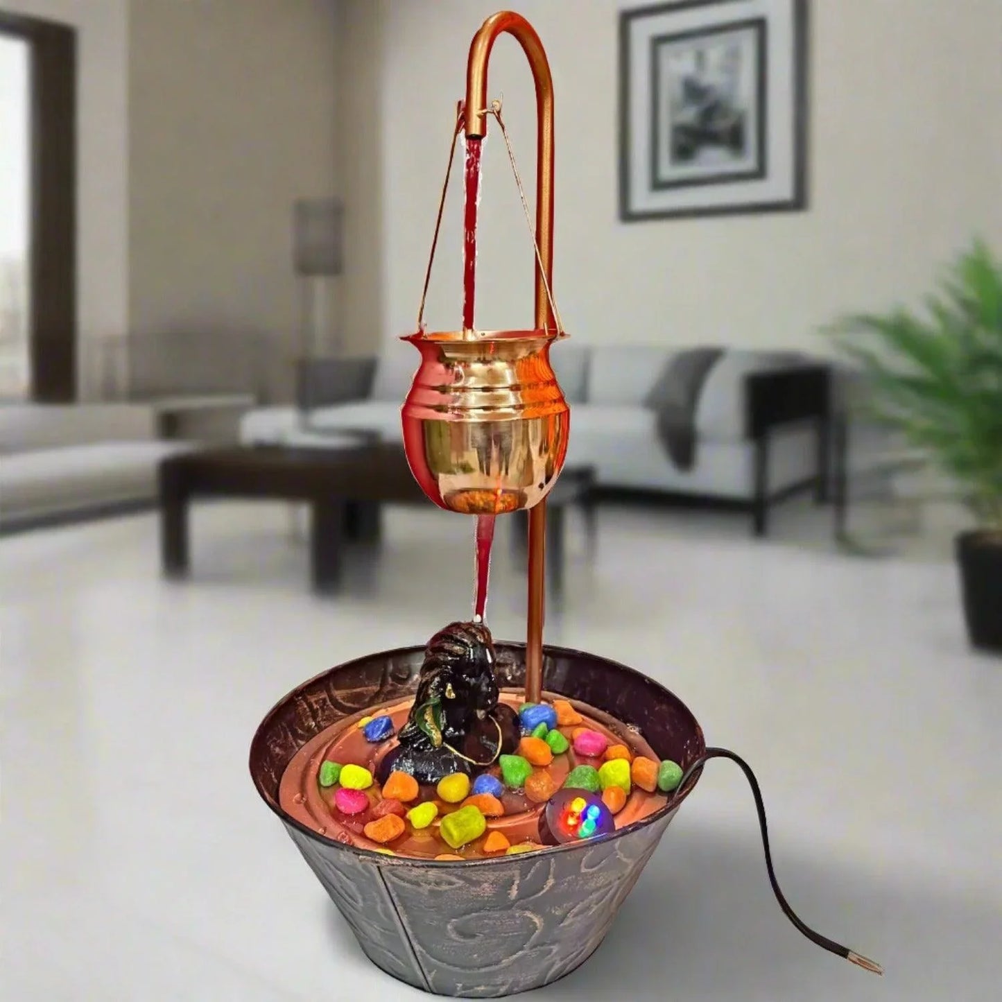 ALiLa Shivling Lord Shiva Water Fall Fountain with LED Lights Home Decor Decoration Gift Gifting Items, 18 inches Height - ALiLA