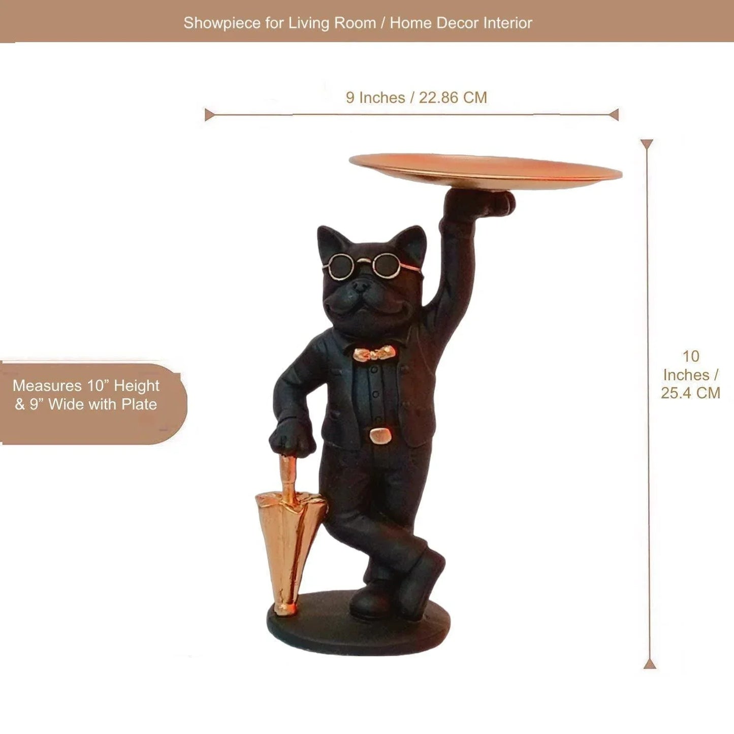 ALiLa Bull Dog Statue with Golden Plate Showpiece Idol for Bulldog Gifting & Home Table Decoration, 10 Inches Height - ALiLA