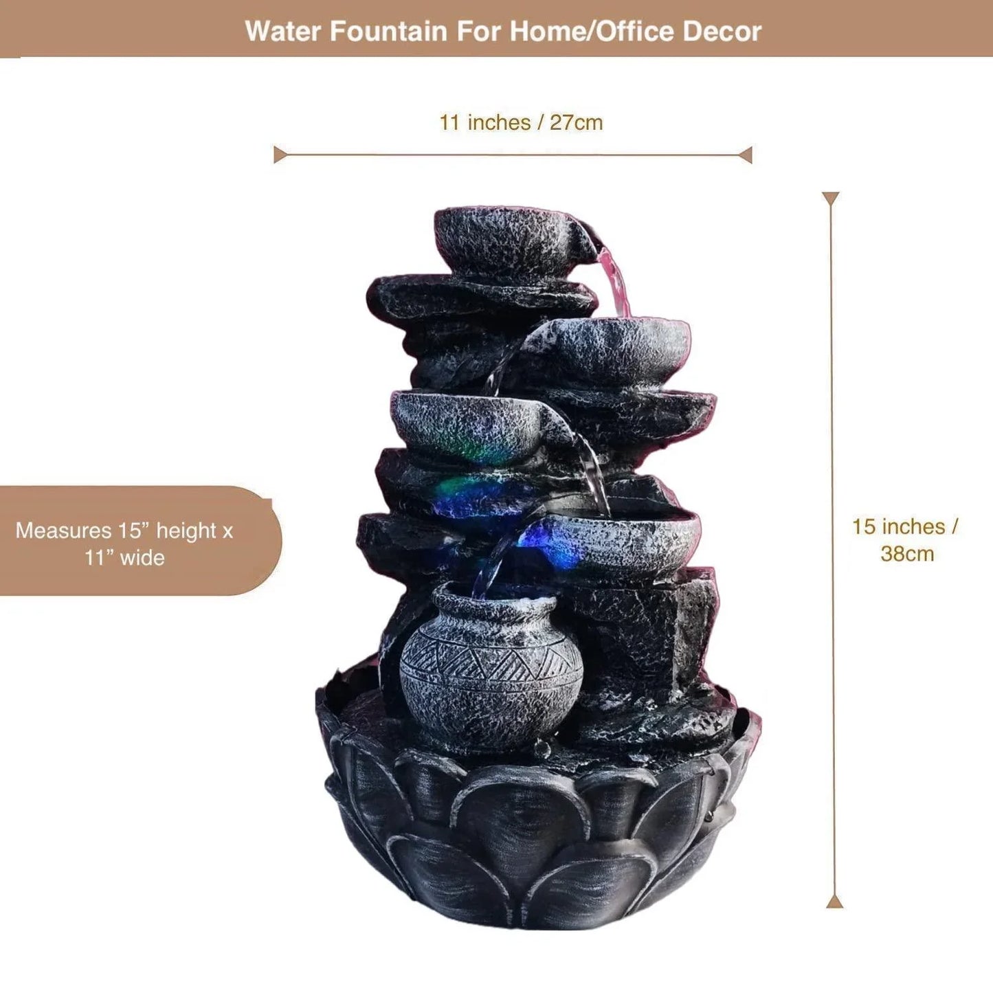 ALiLa Water Fall Fountain with LED Lights Home Living Room Decor Table Top Indoor Decoration (LXBXH: 12x9x15 Inch) - ALiLA