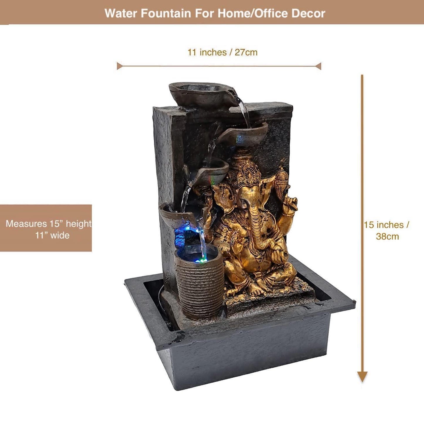 ALiLa Ganesha Statue Waterfall Fountain with LED Lights for Home/Living room/Garden/Table/ Decoration gifting item - ALiLA