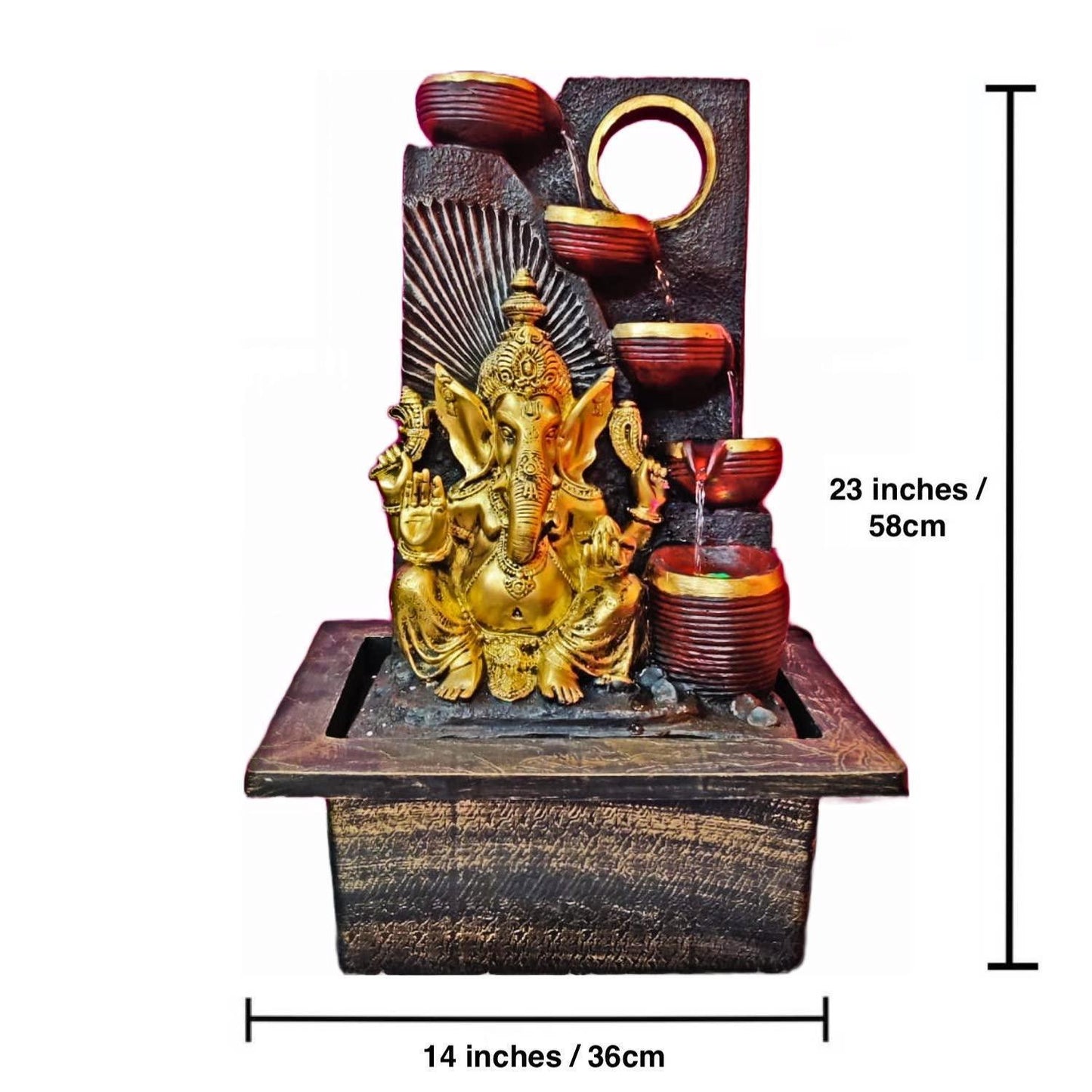 ALiLa Big Ganesha Diya Waterfall LED Fountain for Office, Table, Living Room, Lawn, Garden Decoration or Gifting item - ALiLA