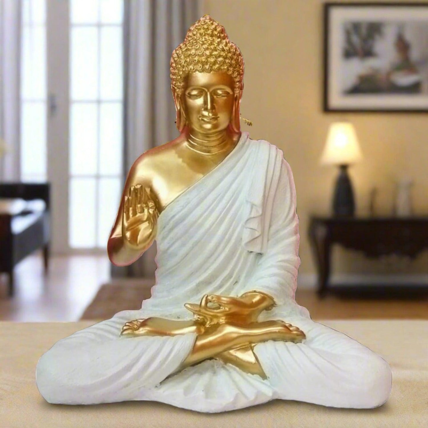 ALiLa Big Size Meditating Golden White Buddha Idol Statue Showpiece for Home Garden Living Room Decor Decoration Gift Gifting Items, 14 inches / 35cm / 1 Feet - ALiLA