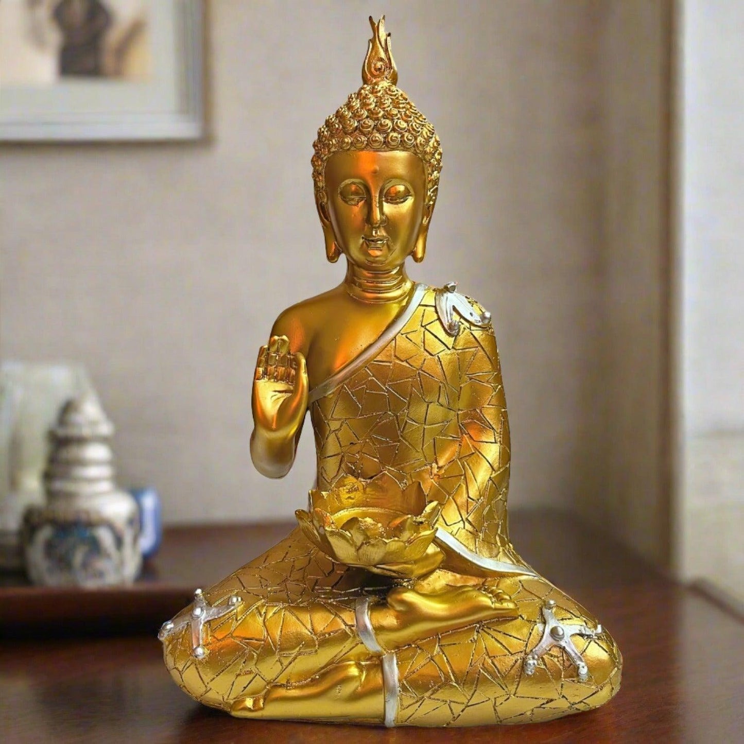 ALiLa Golden Meditating Buddha Statue Vastu Showpiece Idol for Home Living Room Decor or office or Gifiting, 9 Inches - ALiLA