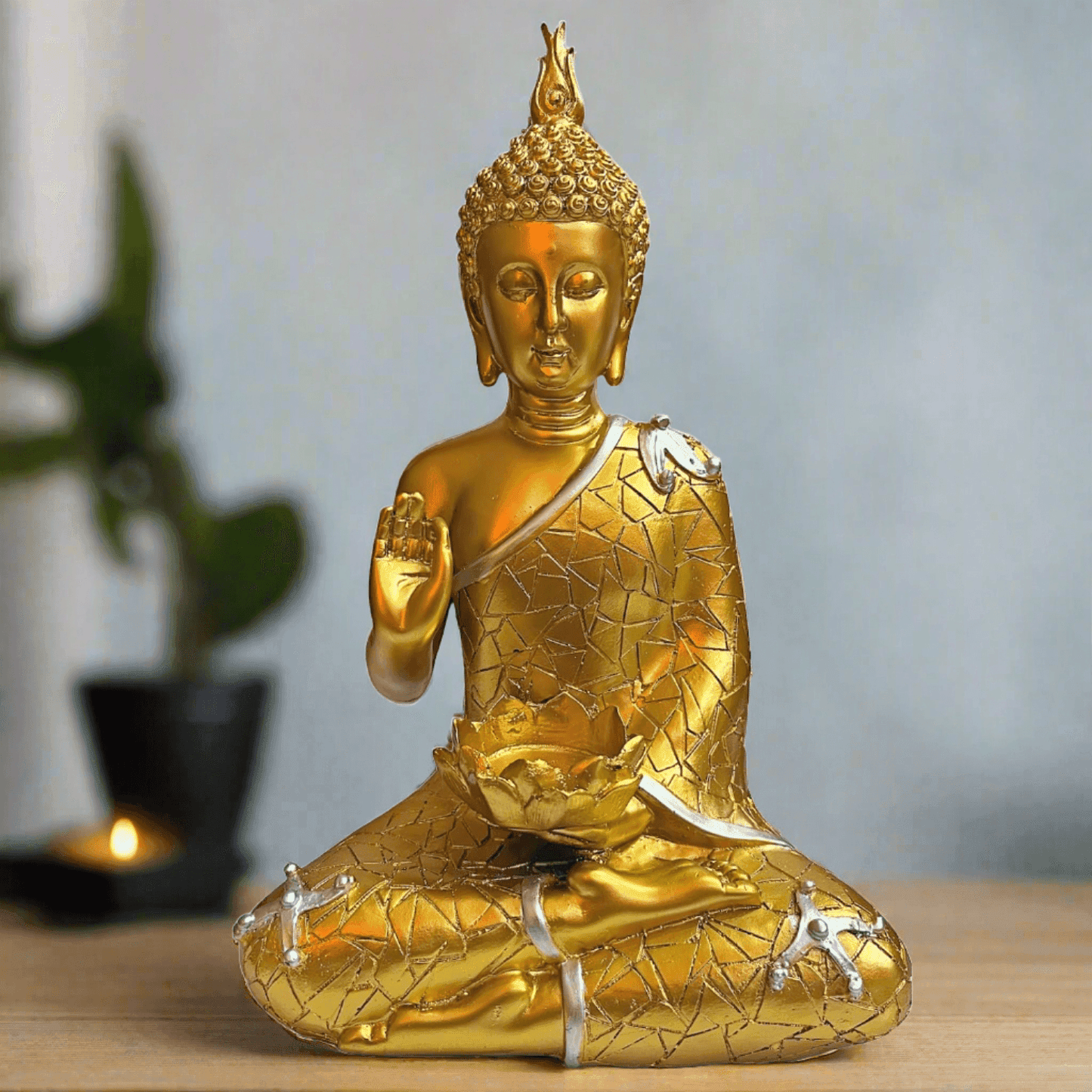 ALiLa Golden Meditating Buddha Statue Vastu Showpiece Idol for Home Living Room Decor or office or Gifiting, 9 Inches - ALiLA