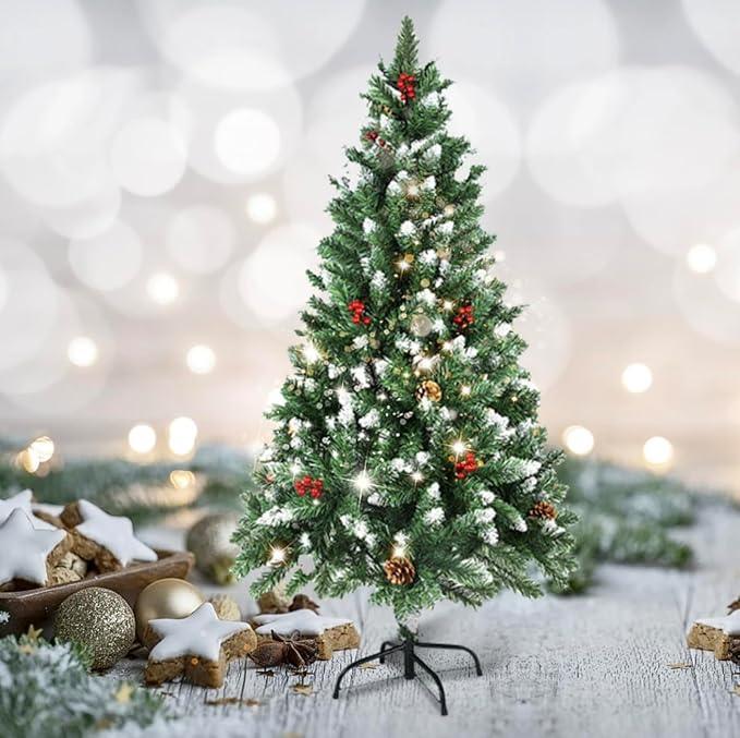Heavy Artificial Xmas Christmas Tree with Red Berries & Metal Stand, 5 Feet - ALiLA