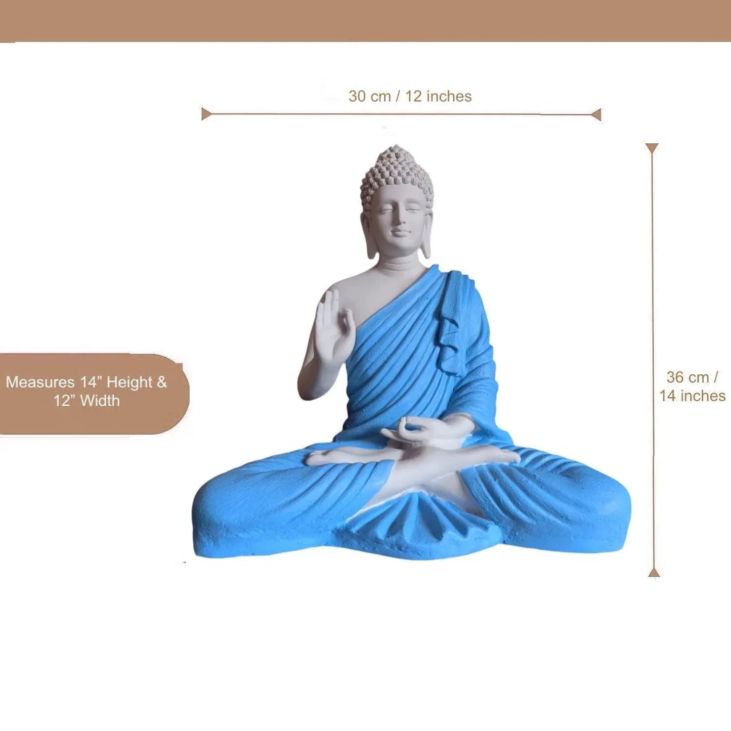 ALiLa Big Size Meditating Buddha Idol Vastu Statue Showpiece for Home Garden Living Room Decor Decoration Gift Gifting Items, 14 inches / 35cm / 1 Feet, White & Sky Blue - ALiLA