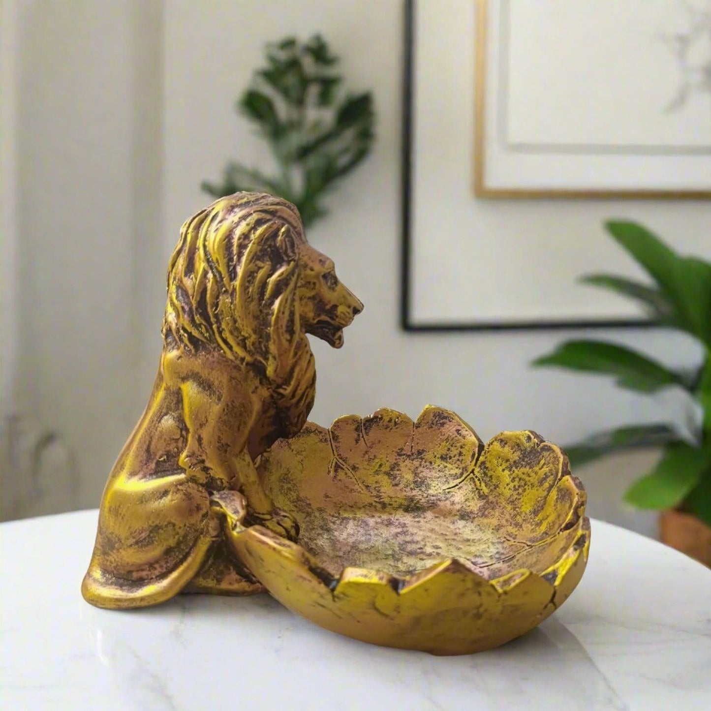 ALILA Lion Babbar Sher Bowk Tray Statue Showpiece Idol for Gifting & Home Living Room Table Decoration, Golden - ALiLA
