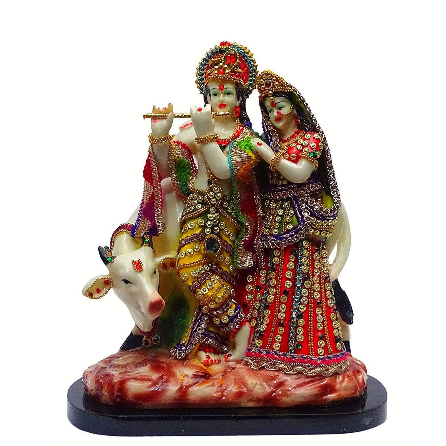 Statue ALiLA ALiLa Radha Krishna with Cow Idol for Home Temple Decoration Pooja & Gifting, 26x14x30cm, Multicolour Statue