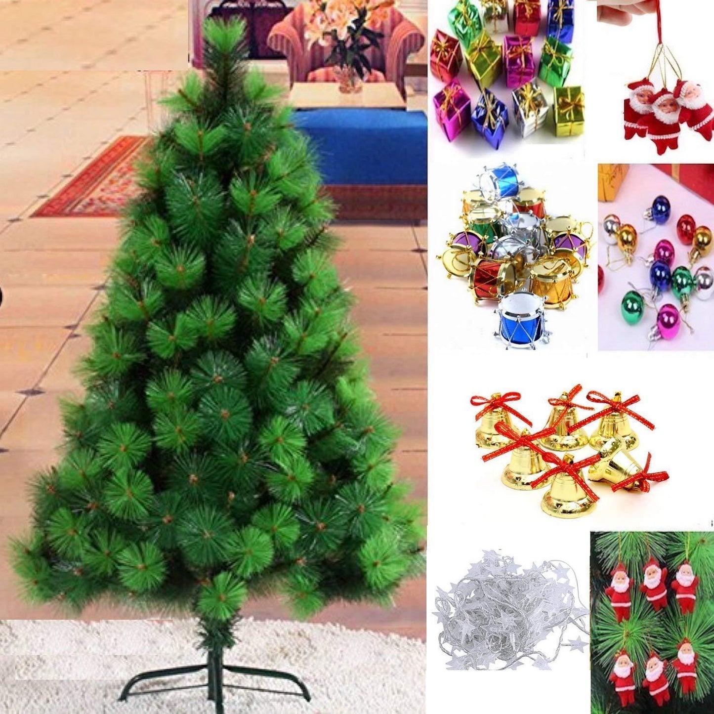 6 Feet Artificial Christmas Pine Tree with 150 Decorations and LED String Lights Perfect for Home & Office - ALiLA