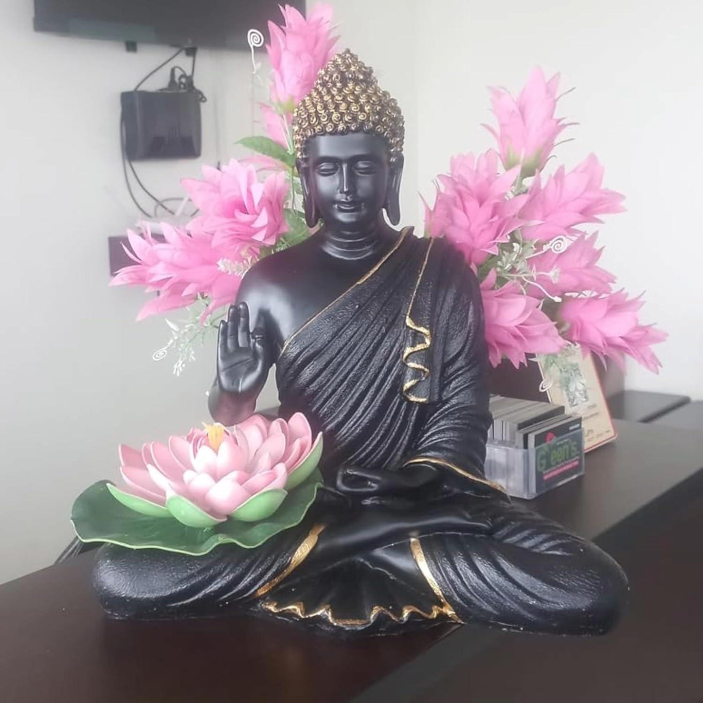 ALiLa Big Size Meditating Black Buddha Idol Statue Showpiece for Home Garden Living Room Decor Decoration Gift Gifting Items, 14 inches / 35cm / 1 Feet - ALiLA