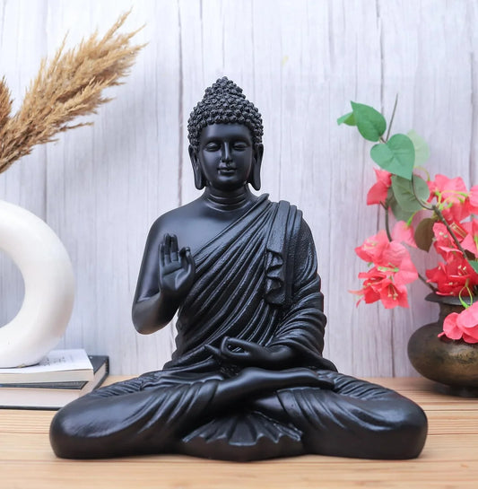 Statue ALiLA ALiLa Black Big Size Meditating Beige Buddha Idol Vastu Statue Showpiece for Home Garden Living Room Decor Decoration Gift Gifting Items, 14 inches / 35cm / 1 Feet Statue