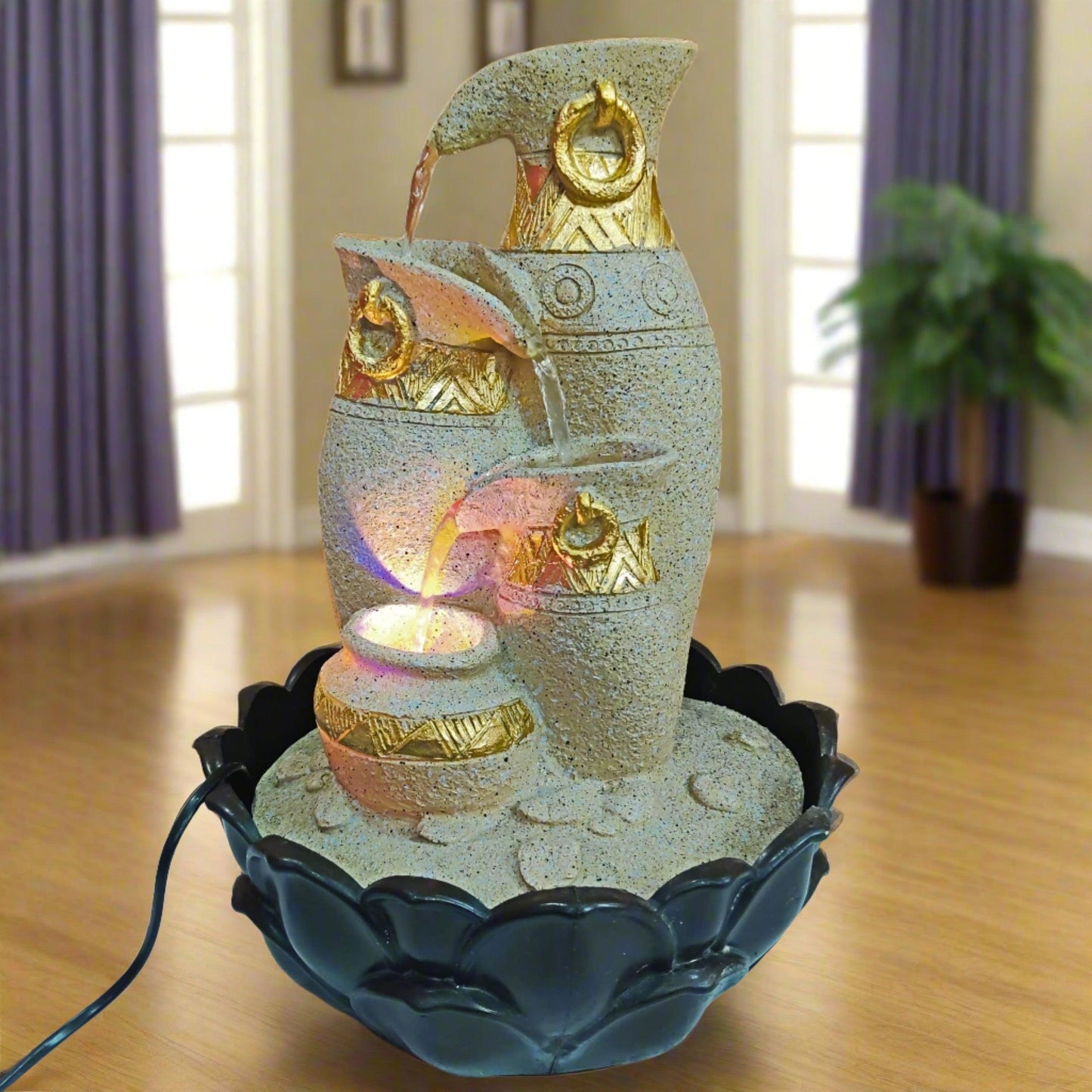 ALiLa LED Antique Jug Waterfall Fountain with Submersible Pump - Perfect for Office, Living Room, Balcony, Garden, and Gifting - ALiLA