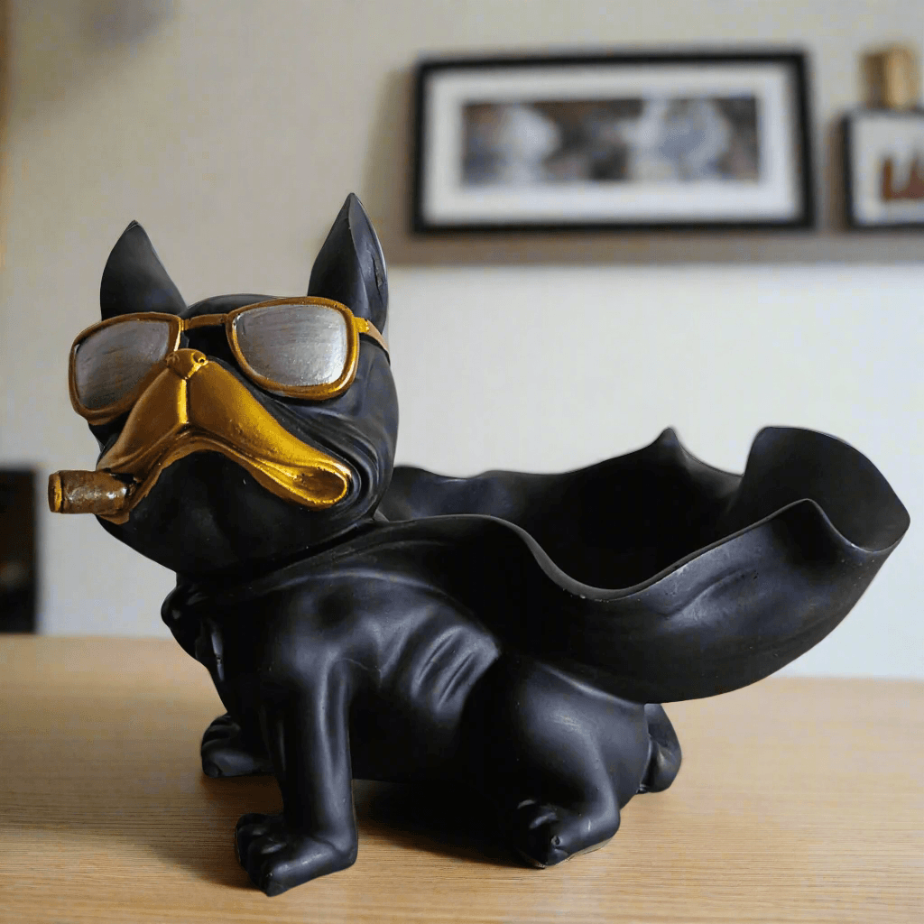 ALiLa Black Bulldog Dog Storage Keys Holder Bowl Statue Showpiece Idol for Gifting & Home Table Decoration, LxWxH (8X5X10) Inches - ALiLA