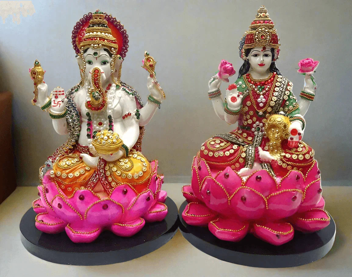 ALiLa Ganesha & Lakshmiji Idol Statue for Home Temple Puja Diwali Pooja & Gifting, Height 11.5 Inches - ALiLA