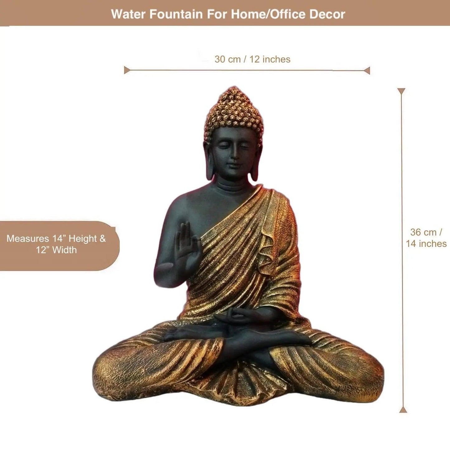 ALiLa Big Size Meditating Black Golden Buddha Idol Statue Showpiece for Home Garden Living Room Decor Decoration Gift Gifting Items, 14 inches / 35cm / 1 Feet - ALiLA