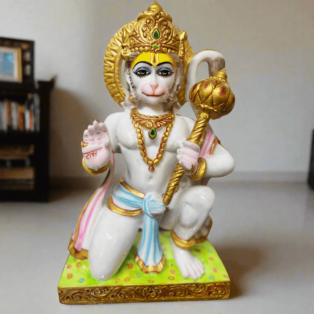 ALiLa Lord Hanuman Statue Solid Marble God Figure for Temple, Home, Office or Gifting, 14 Inch Height - ALiLA