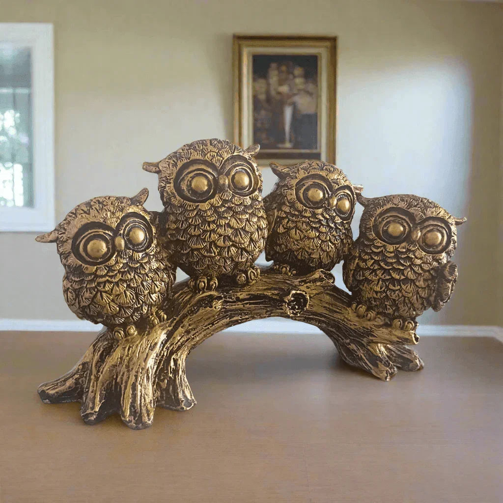 Whimsical Owls Sitting on a Tree Log Showpiece Statue for Gifting or Home Decoration - ALiLA
