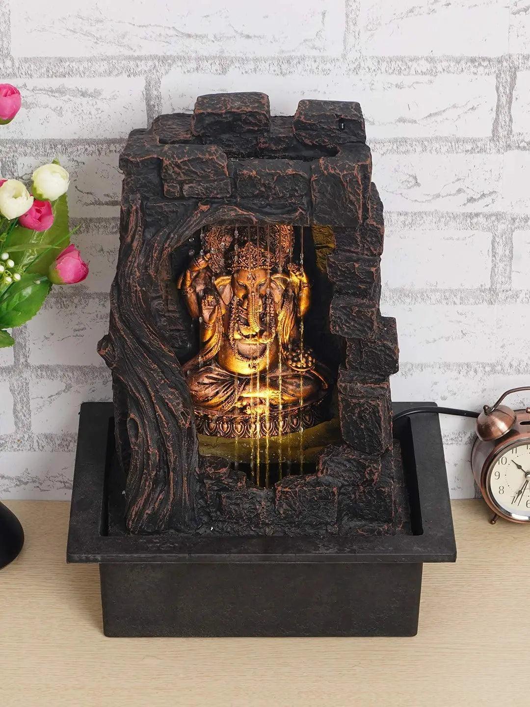 ALiLa Ganesha Waterfall Fountain Idol for Home Living Room/Office/Hotel/Temple Decoration with LED Lights - ALiLA