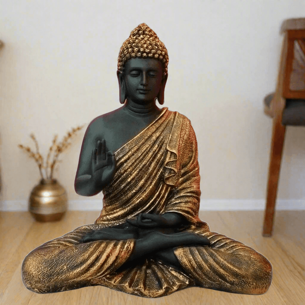 ALiLa Big Size Meditating Black Golden Buddha Idol Statue Showpiece for Home Garden Living Room Decor Decoration Gift Gifting Items, 14 inches / 35cm / 1 Feet - ALiLA