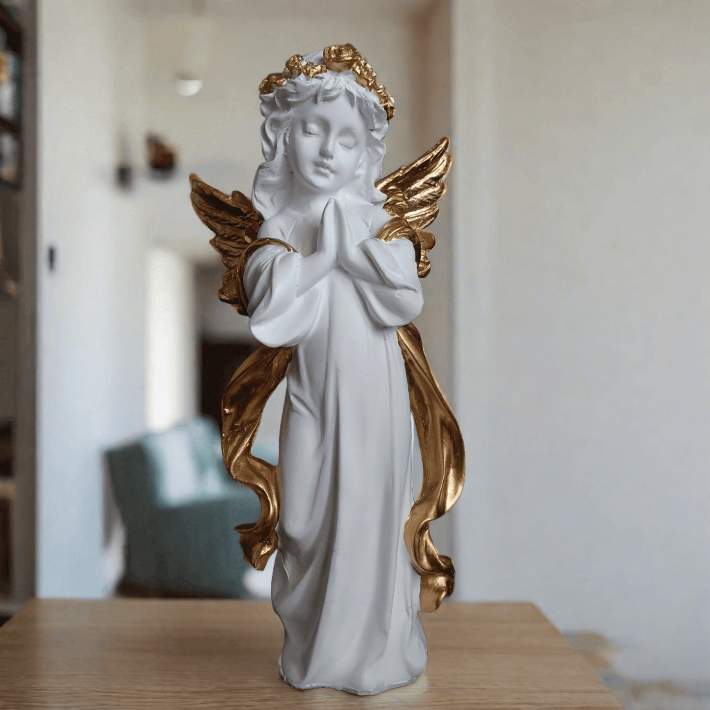 ALiLa Praying Angel Statue with Wings Figurine for Home Living Room Garden Shelf Mantel Decor Decoration Gifting Item, 12 Inches - ALiLA
