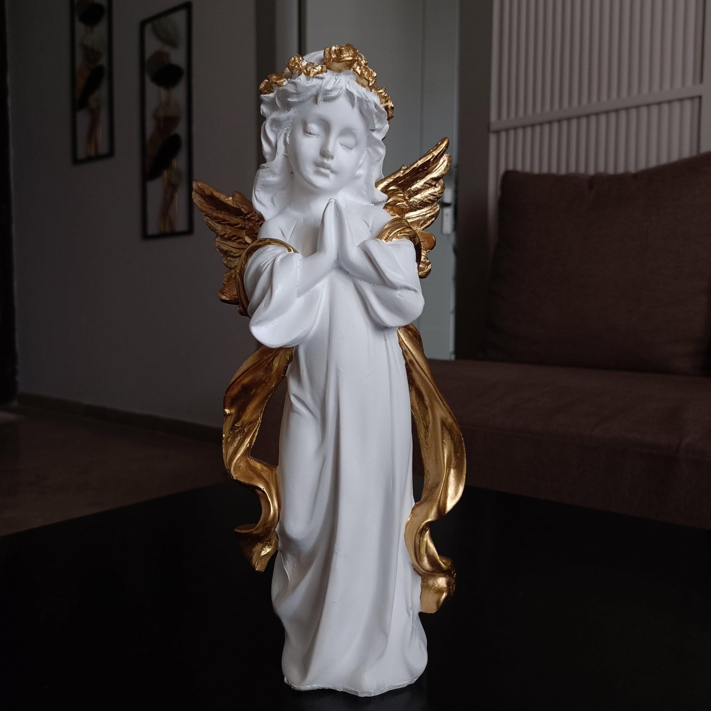 ALiLa White Praying Angel Statue with Wings Figurine for Home Living Room Garden Shelf Mantel Decor Decoration Gifting Item, 12 Inches - ALiLA