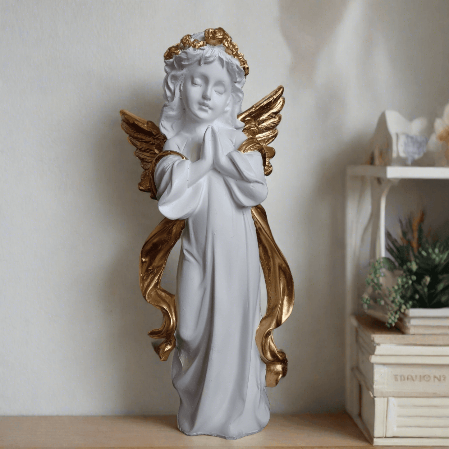ALiLa Praying Angel Statue with Wings Figurine for Home Living Room Garden Shelf Mantel Decor Decoration Gifting Item, 12 Inches - ALiLA