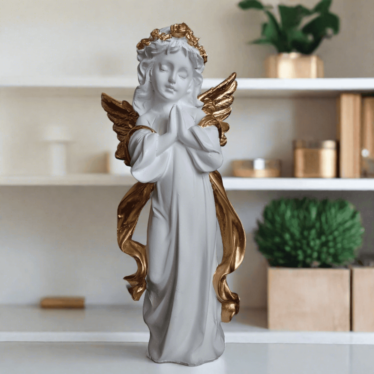 ALiLa Praying Angel Statue with Wings Figurine for Home Living Room Garden Shelf Mantel Decor Decoration Gifting Item, 12 Inches - ALiLA