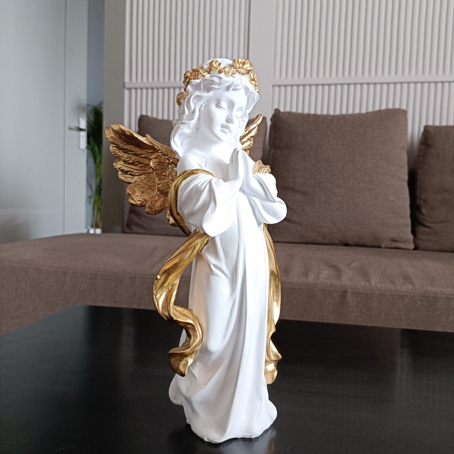 ALiLa White Praying Angel Statue with Wings Figurine for Home Living Room Garden Shelf Mantel Decor Decoration Gifting Item, 12 Inches - ALiLA