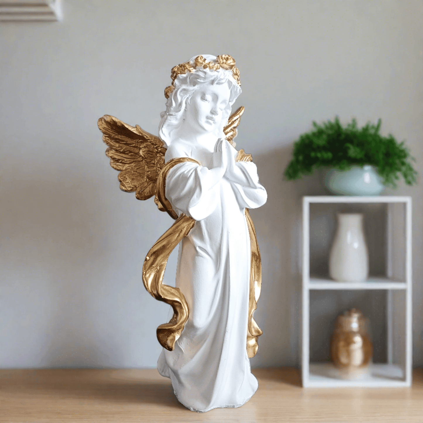 ALiLa White Praying Angel Statue with Wings Figurine for Home Living Room Garden Shelf Mantel Decor Decoration Gifting Item, 12 Inches - ALiLA
