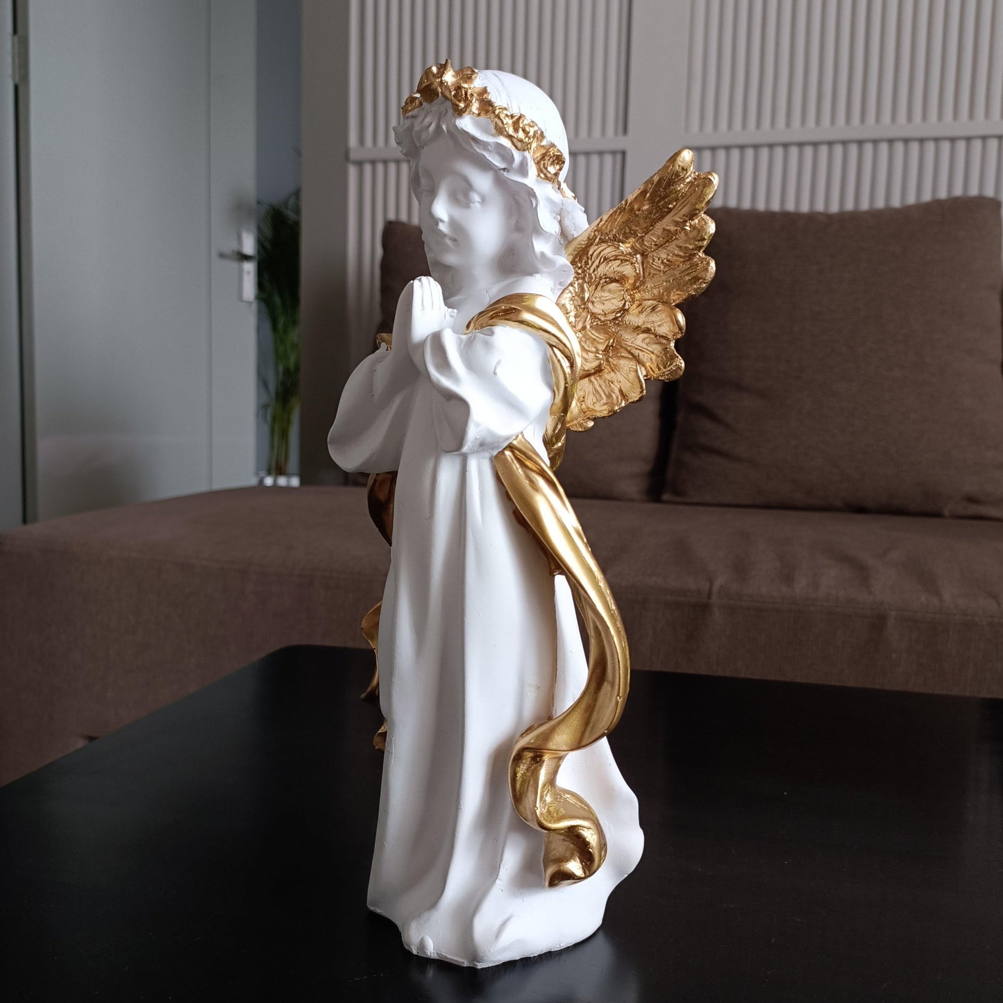 ALiLa White Praying Angel Statue with Wings Figurine for Home Living Room Garden Shelf Mantel Decor Decoration Gifting Item, 12 Inches - ALiLA