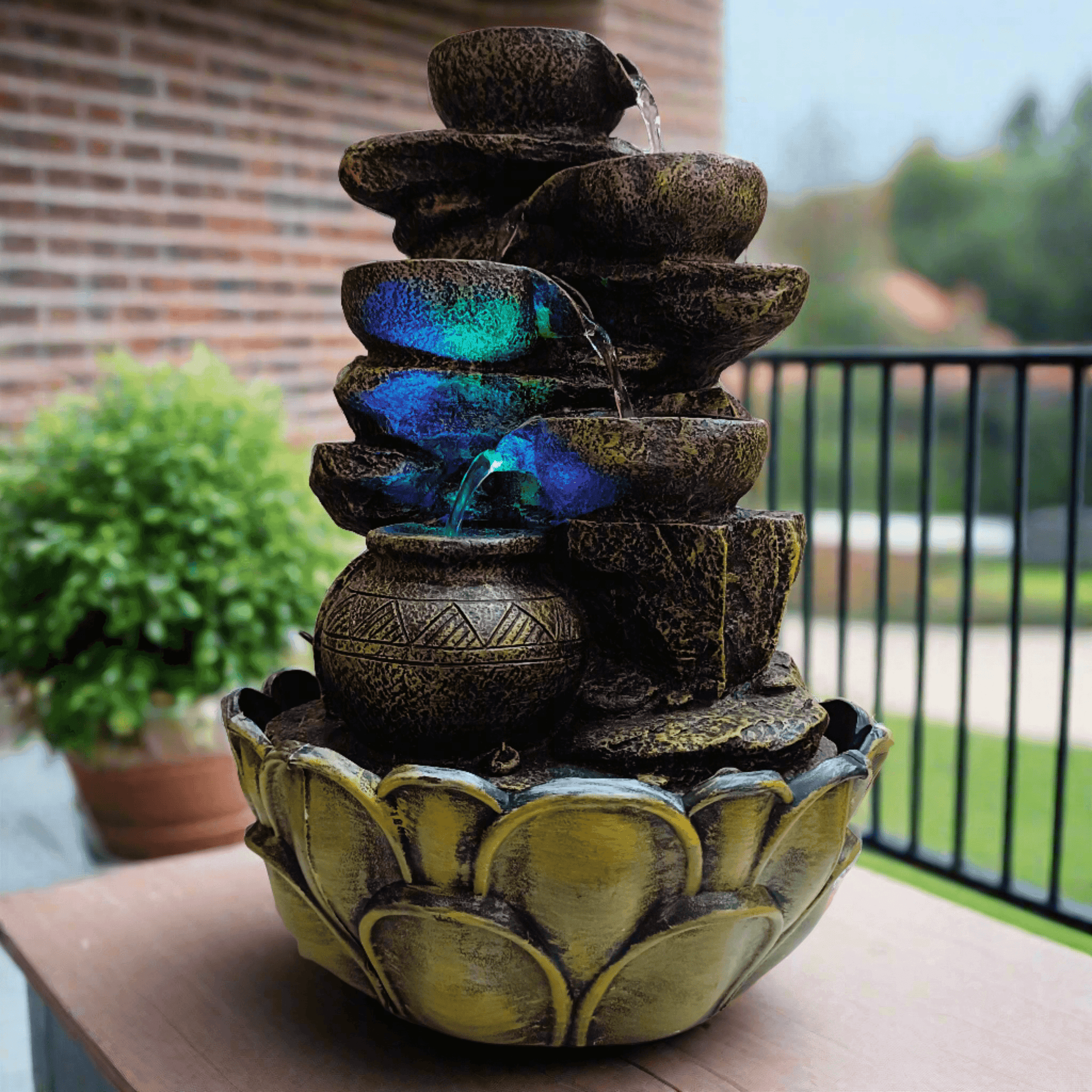 Water Fall Fountain with LED Lights Home Living Room Decor Table Top Indoor Decoration (LXBXH: 12x9x15 Inch) - ALiLA