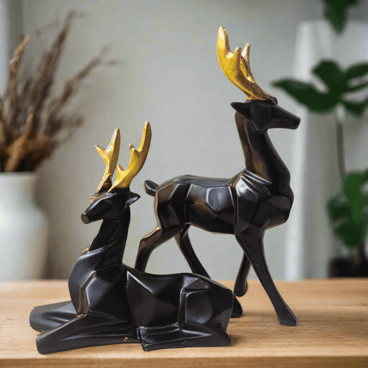 Black Deer Showpiece Statue Idol for Home Office Table Deocration & Gifting, Set of 2 - ALiLA
