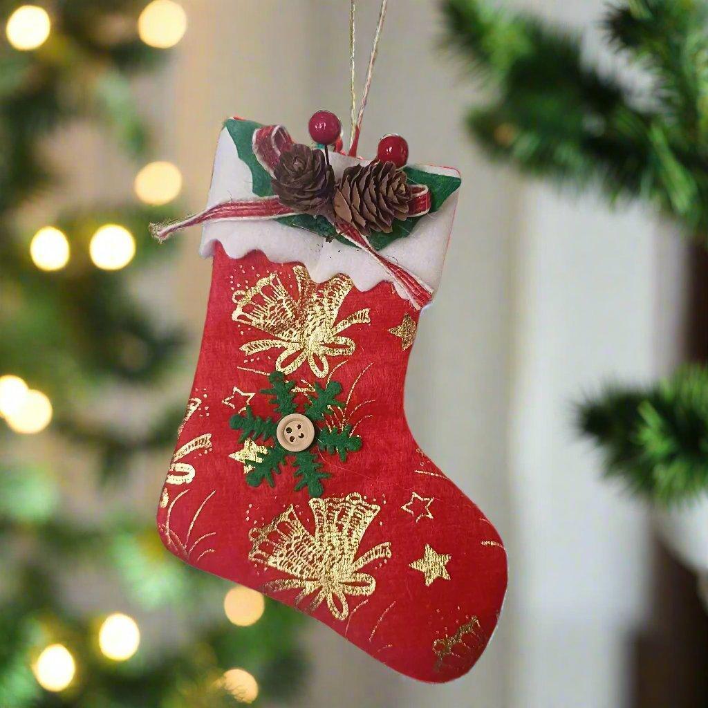 Christmas Tree Hanging Ornaments Red Socks Festive Decor Medium Size, Set of 2 - ALiLA