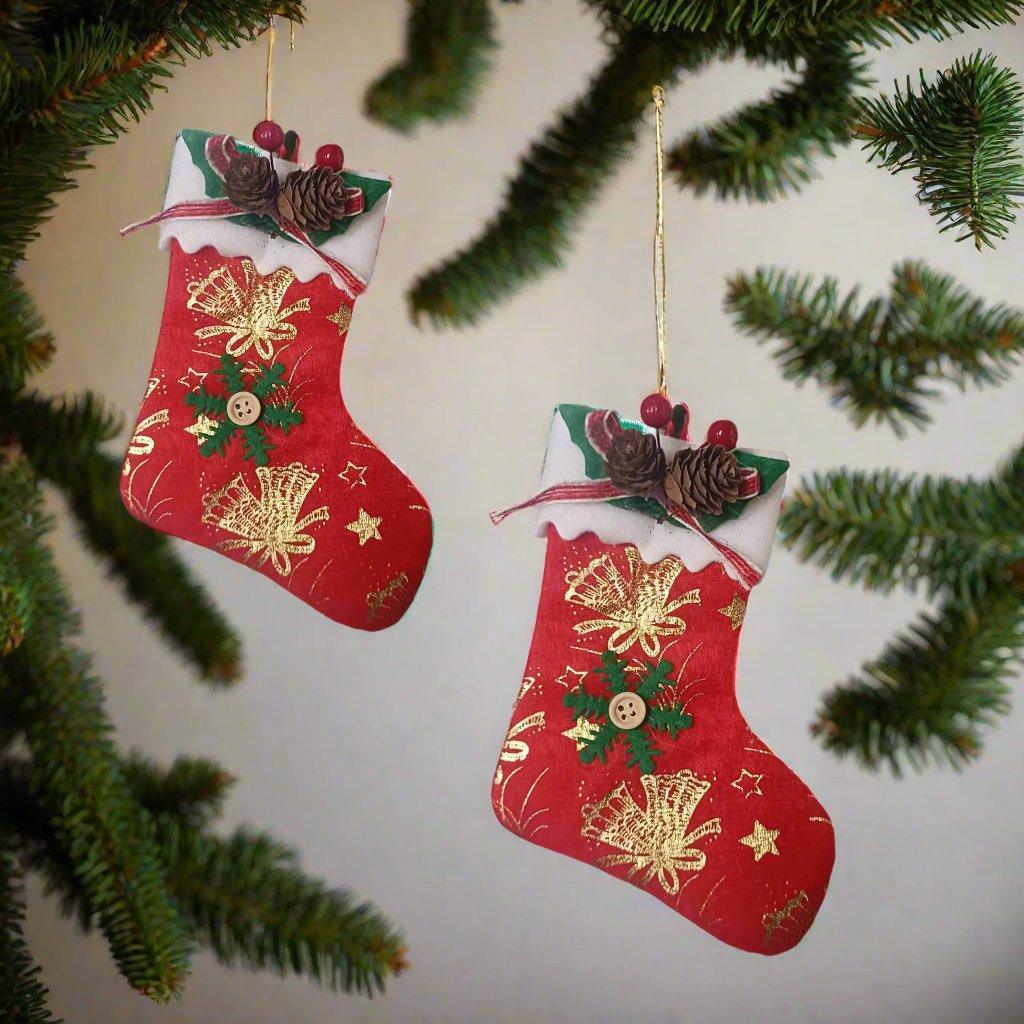 Christmas Tree Hanging Ornaments Red Socks Festive Decor Medium Size, Set of 2 - ALiLA