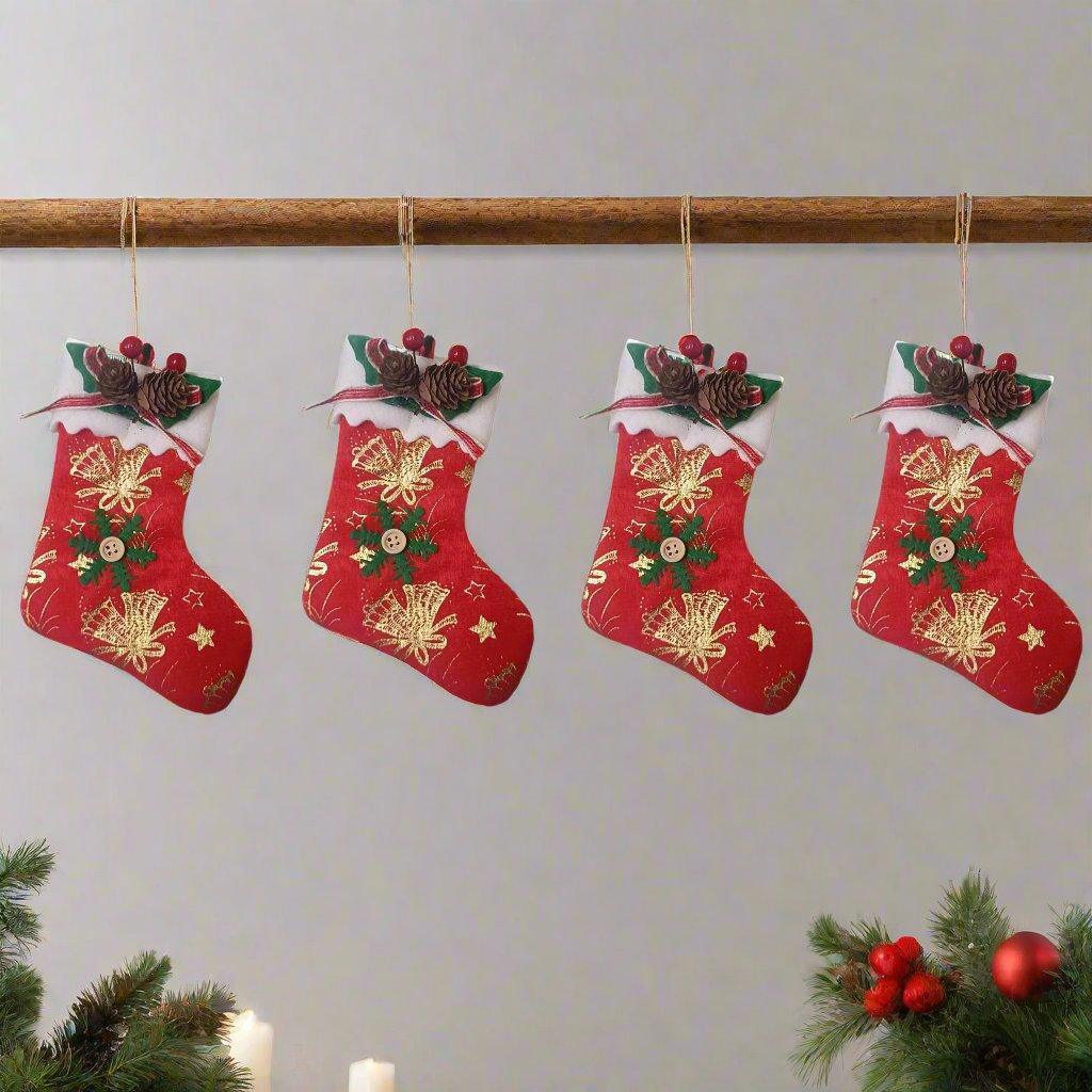Christmas Tree Hanging Ornaments Red Socks Festive Decor Medium Size, Set of 4 - ALiLA