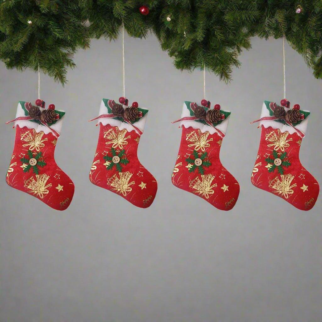 Christmas Tree Hanging Ornaments Red Socks Festive Decor Medium Size, Set of 4 - ALiLA