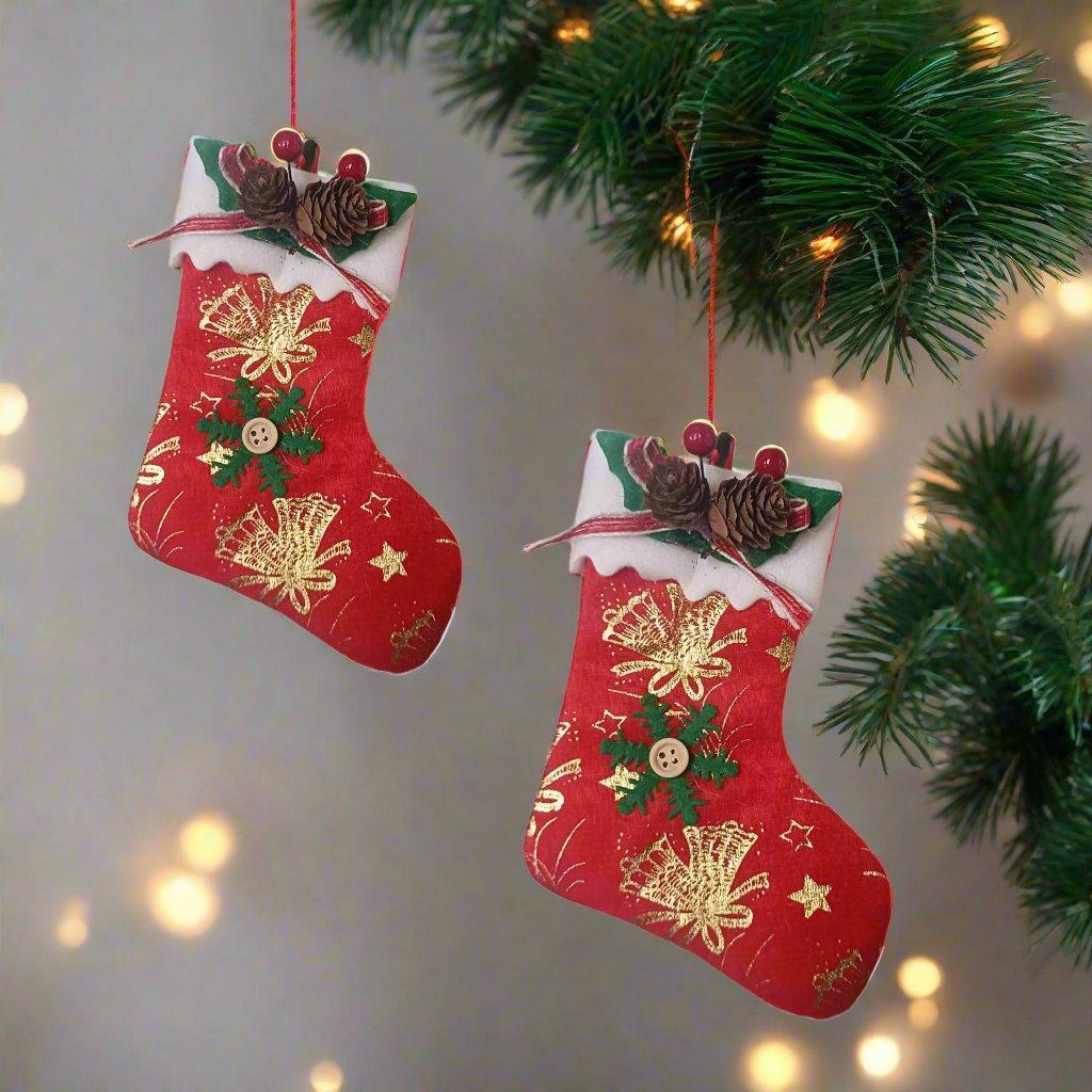 Christmas Tree Hanging Ornaments Red Socks Festive Decor Medium Size, Set of 2 - ALiLA
