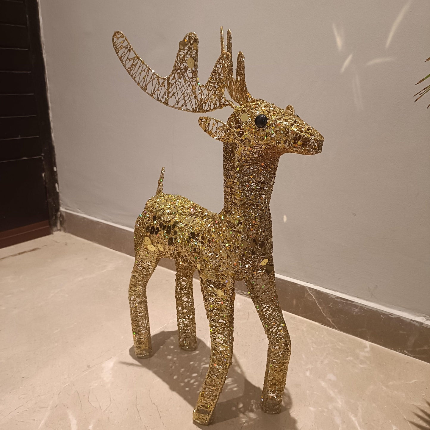 Large Golden Glitter Reindeer Sparkling Christmas Decor & Gifting Item for Home Decoration, 22 inch - ALiLA