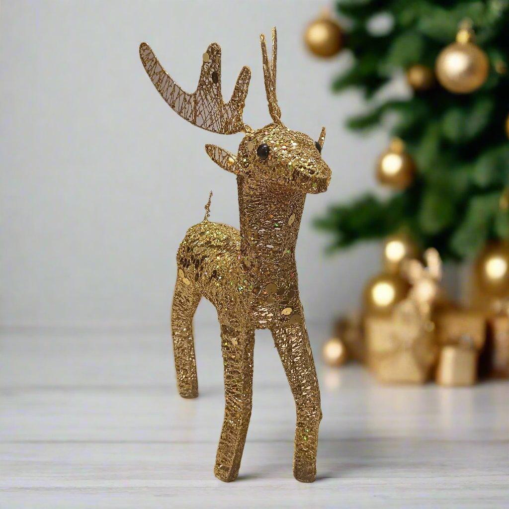 Large Golden Glitter Reindeer Sparkling Christmas Decor & Gifting Item for Home Decoration, 22 inch - ALiLA