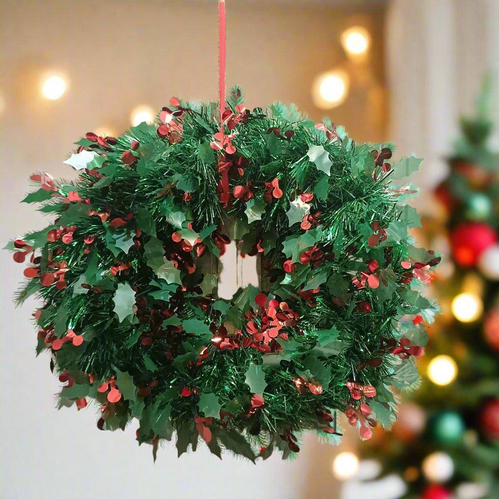 Christmas Xmas Tree Ornament Wreath Festive Holiday Decoration for Home Living Room Door, Wall, or Fireplace Decor, 13 Inch Diameter - ALiLA